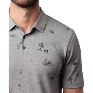 Travis Mathew Performance Golf Palm Trees Polo Shirt Mens XL Gray Short Sleeve